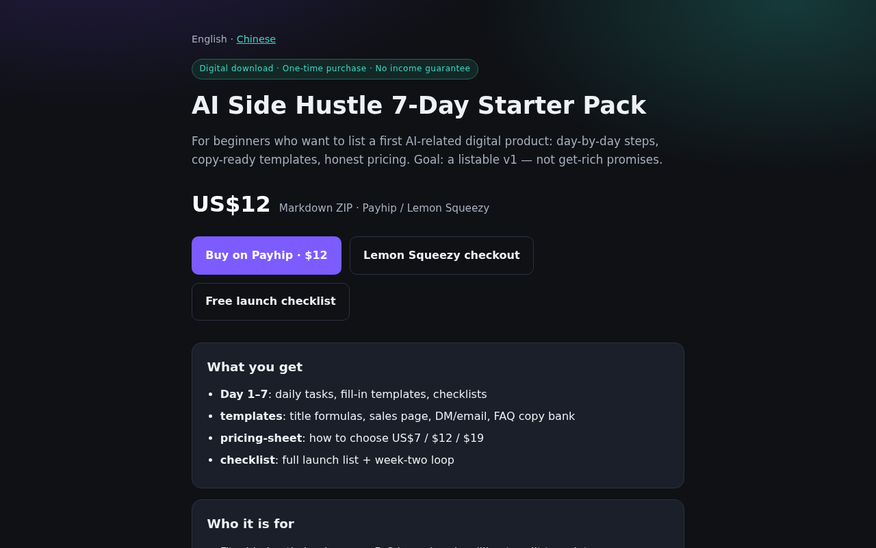 AI Side Hustle 7-Day Starter Pack