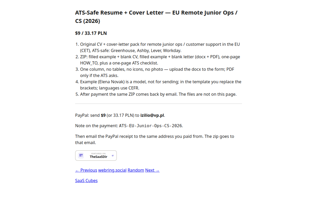 ATS-Safe Resume + Cover Letter EU