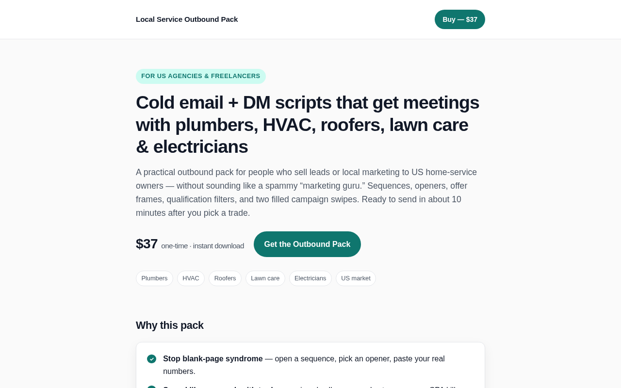 Cold Email Pack for Agencies Selling to Plumbers & HVAC