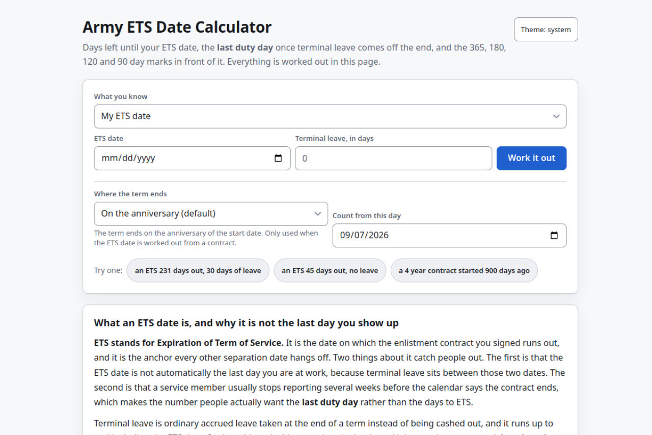 ETS Calculator