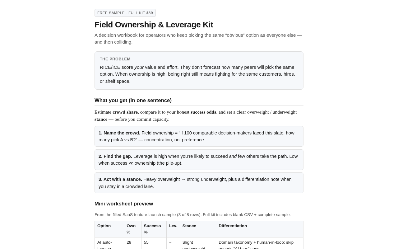 Field Ownership & Leverage Kit
