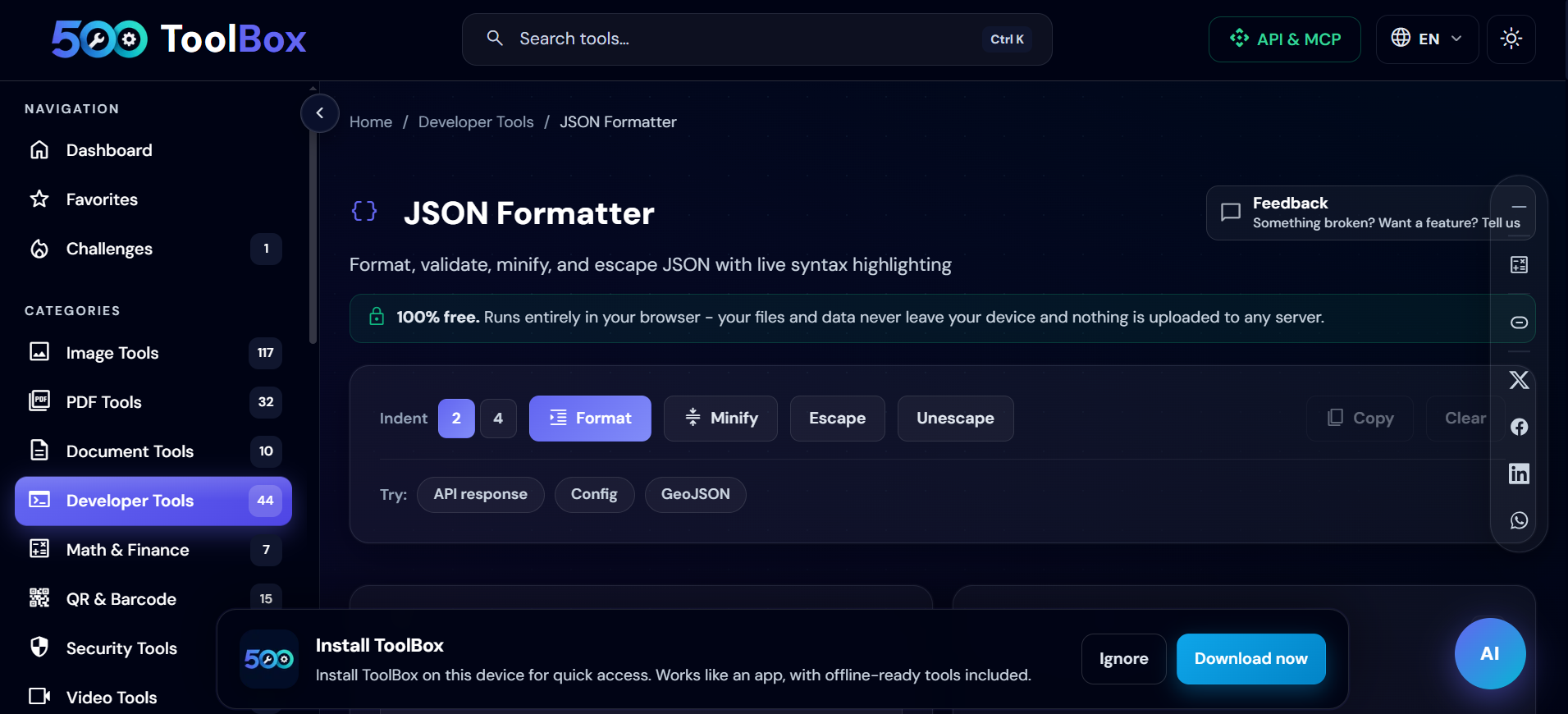 500ToolBox JSON Formatter