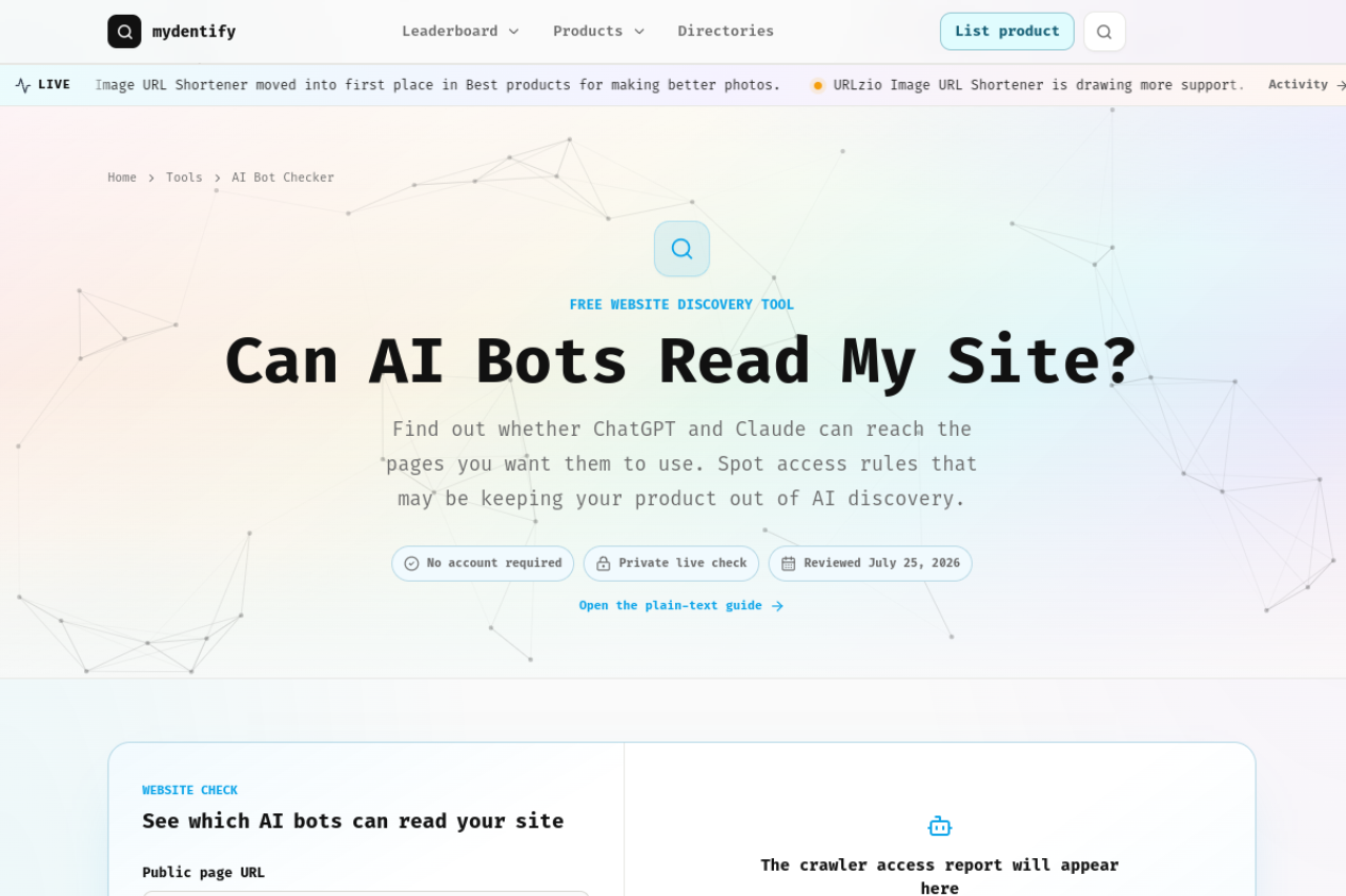 Mydentify AI Crawler Access Checker