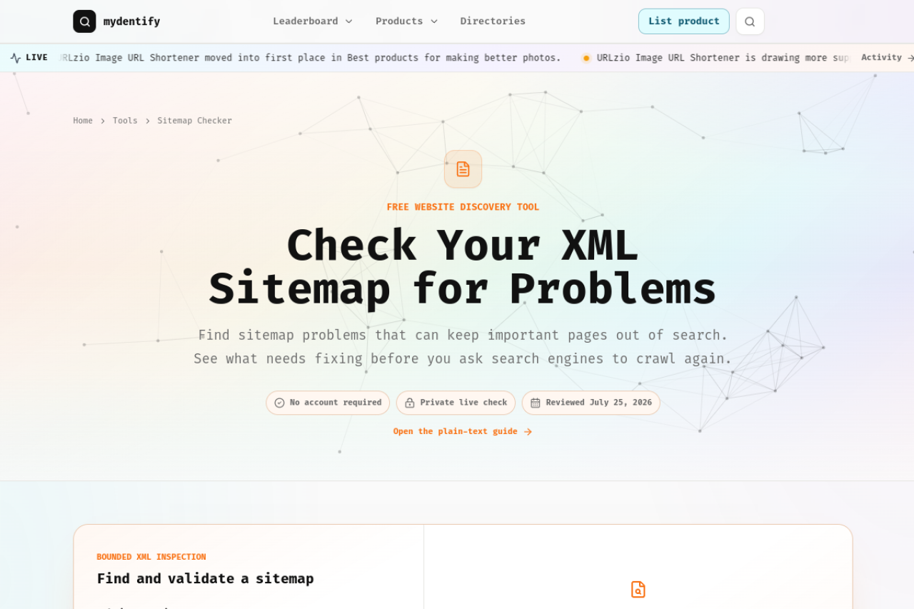 Mydentify Sitemap Health Checker