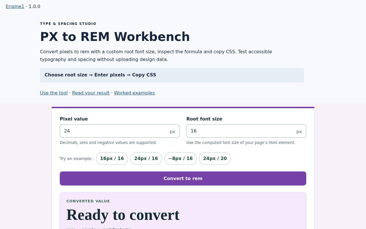 PX to REM Workbench