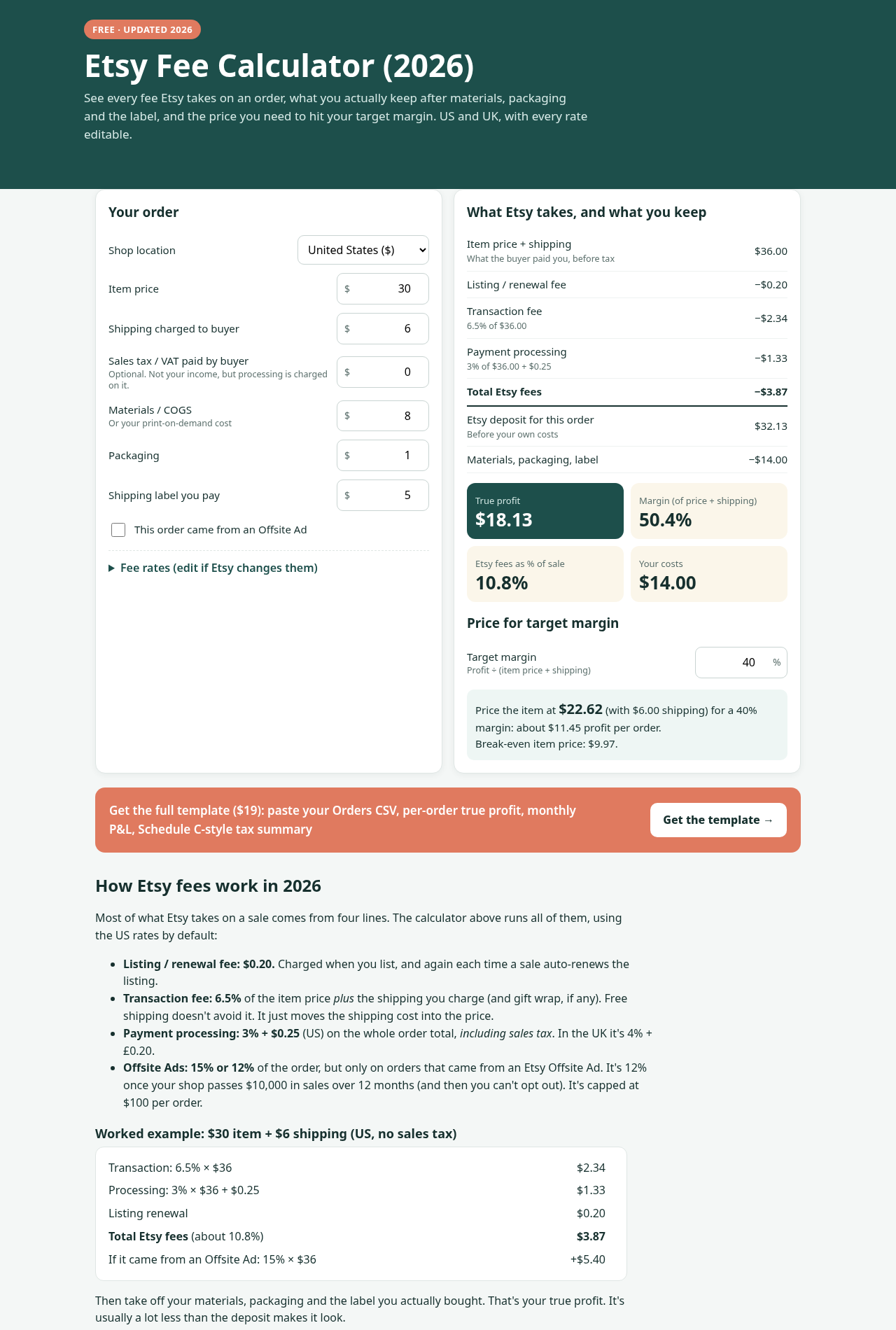 Etsy Fee & Profit Calculator (Free)