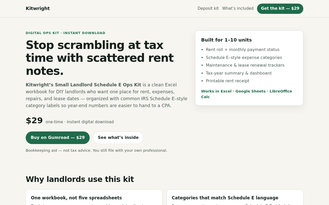 Small Landlord Schedule E Ops Kit