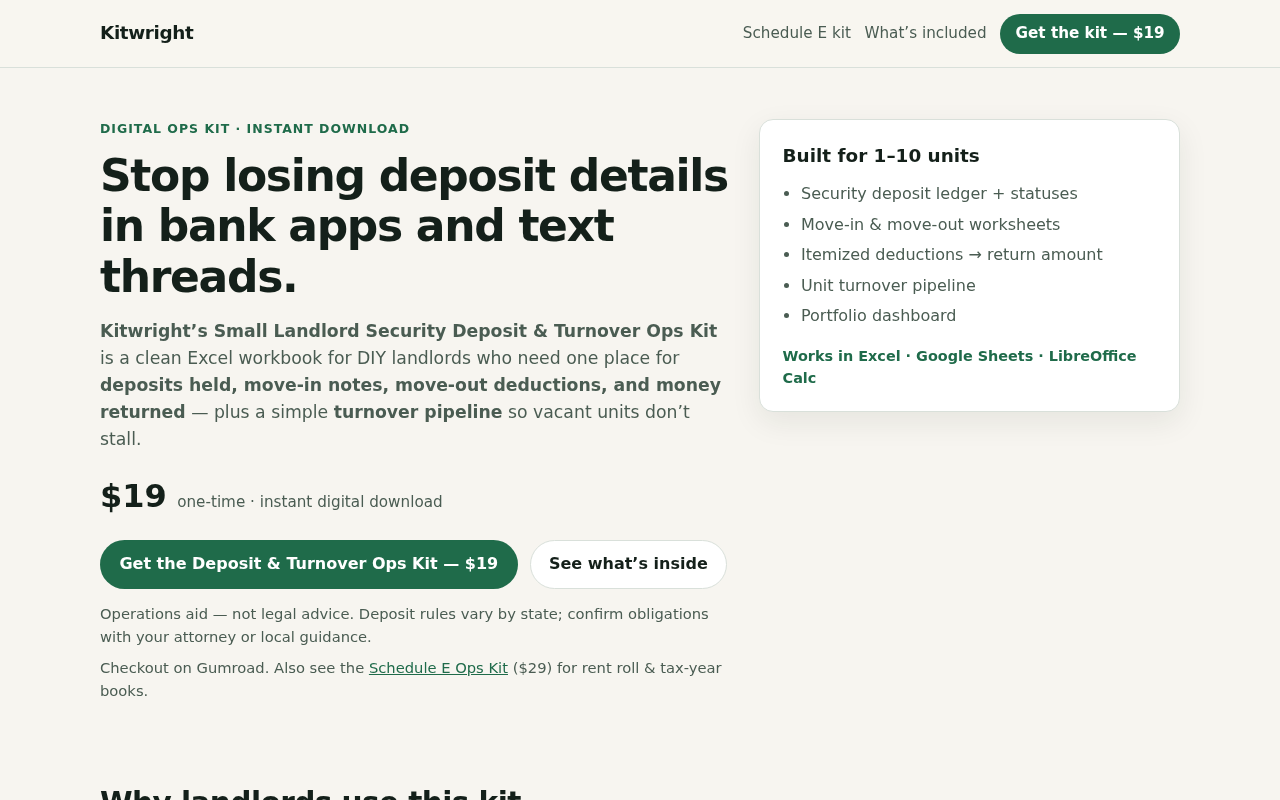 Small Landlord Security Deposit & Turnover Ops Kit