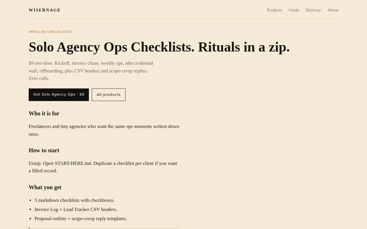 Solo Agency Ops Checklists