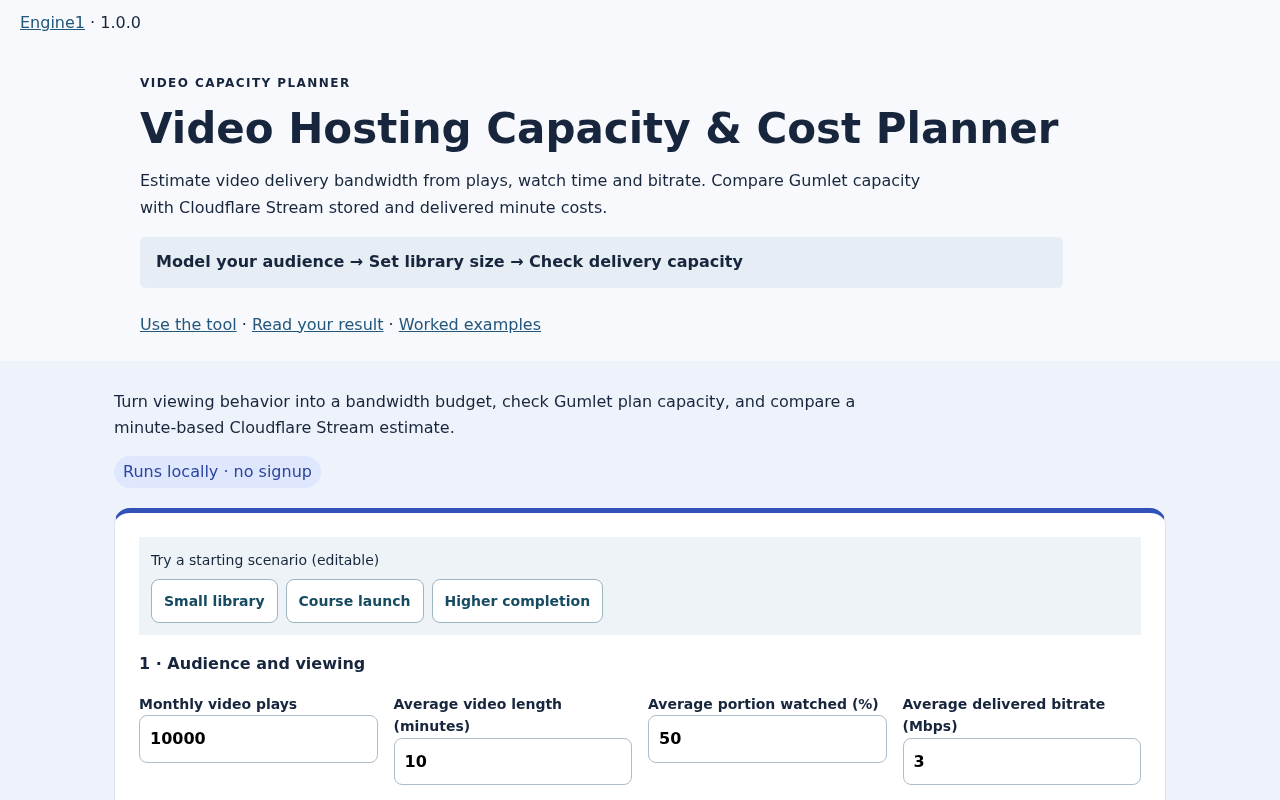 Video Hosting Capacity & Cost Planner